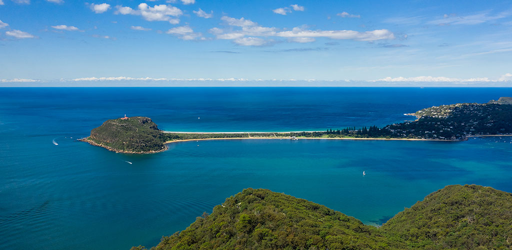 A aerial view of Palm Beach headland